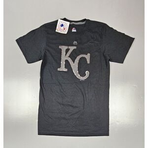 Majestic Triple Peak Kansas City Royals T-Shirt Mens Small. Black Reflective Tee